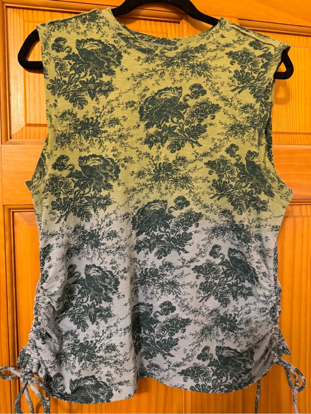 Pilcro Green Ombre Floral Ruched Tank